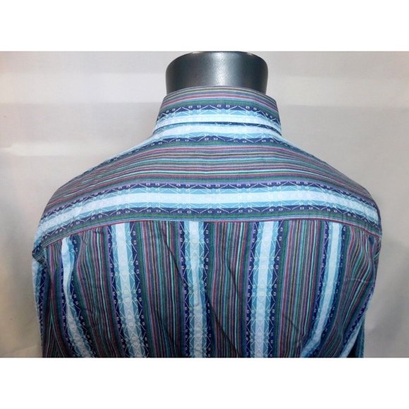 Luchiano Visconti Black Mens 2XL Blue Striped Button Up LS Shirt Flip Cuff - Picture 11 of 11